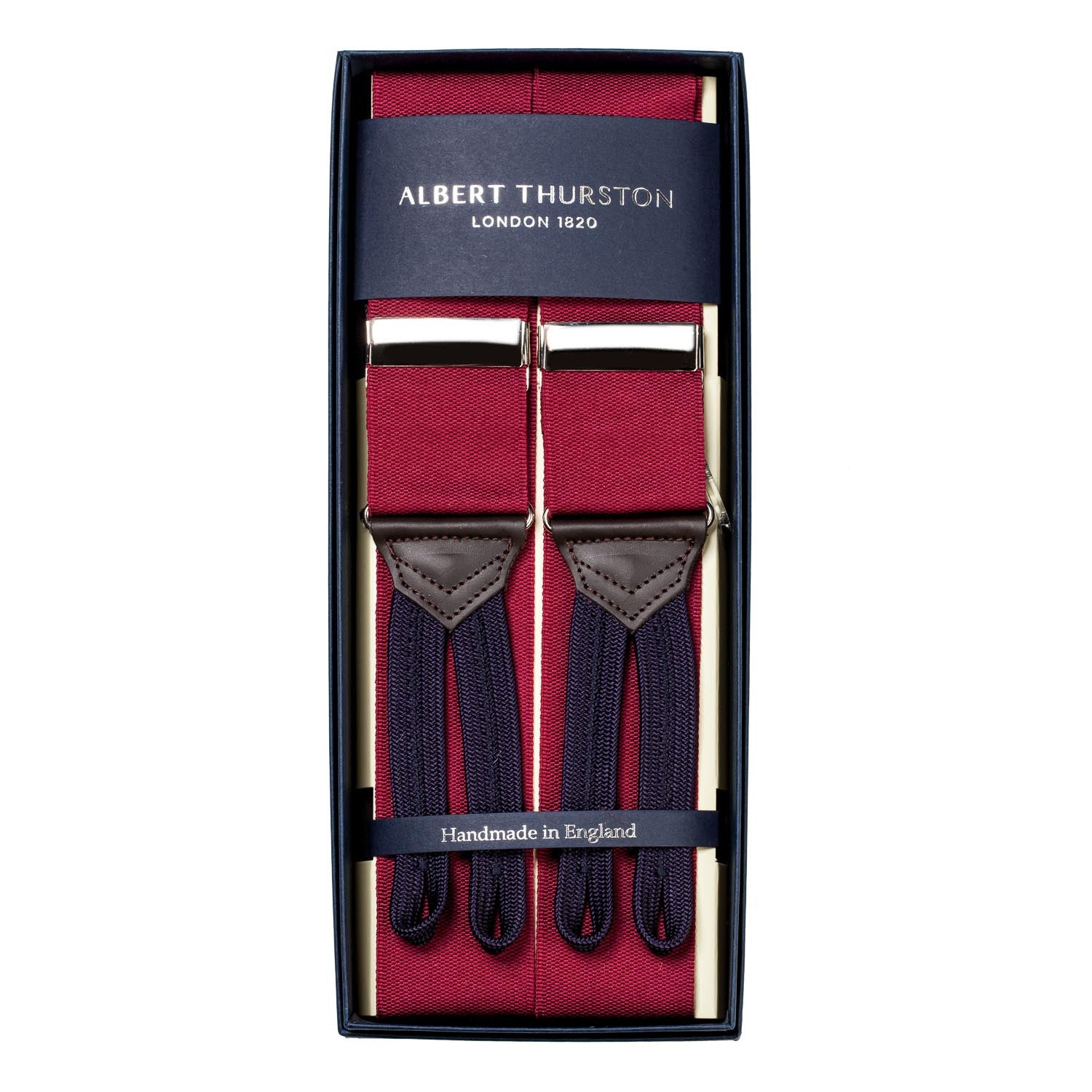 Dark Red Button Suspenders "Rigid Plain"